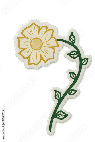 an AI generate image of a yellow flower with steam and green leaves sticker