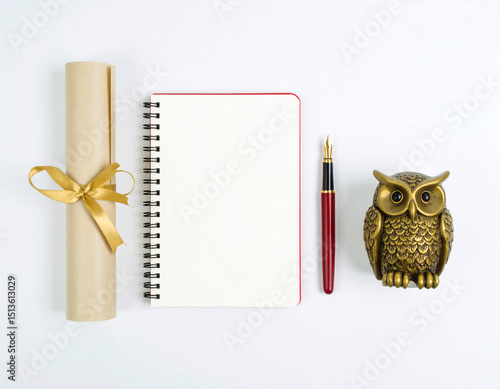 Graduation cap and diploma flat lay on elegant background, suitable for academic or celebration-themed use