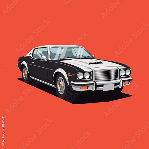 Full Color Classic American Muscle Car Illustration On Orange.
