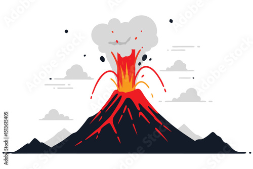 Erupting Volcano with Lava, Smoke, and Ash in Dramatic Scene of Natural Disaster Emergency