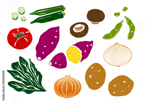 レトロな手書きの野菜イラストセット