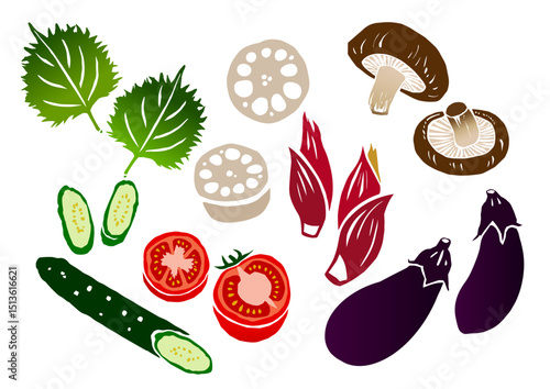 レトロな手書きの野菜イラストセット