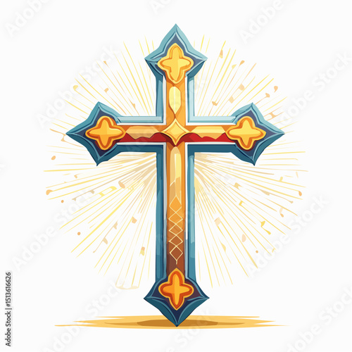 Sacred Cross: An artistic illustration of a radiant cross symbolizing faith, hope, and spiritual devotion, with intricate detailing, against a softly illuminated background.
