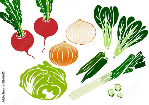レトロな手書きの野菜イラストセット