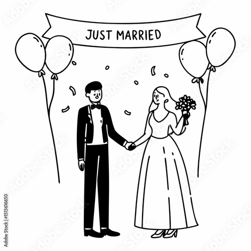 Newlywed couple just married illustration clipart
