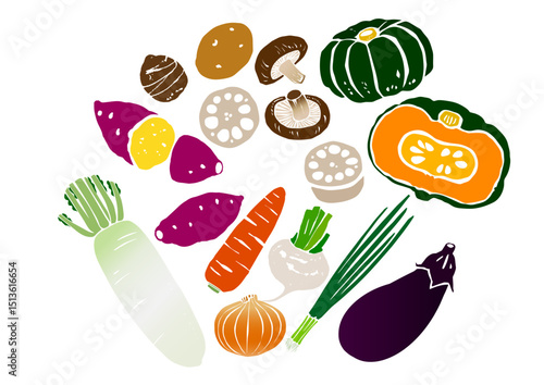 レトロな手書きの野菜イラストセット