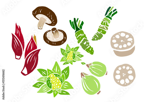 レトロな手書きの野菜イラストセット