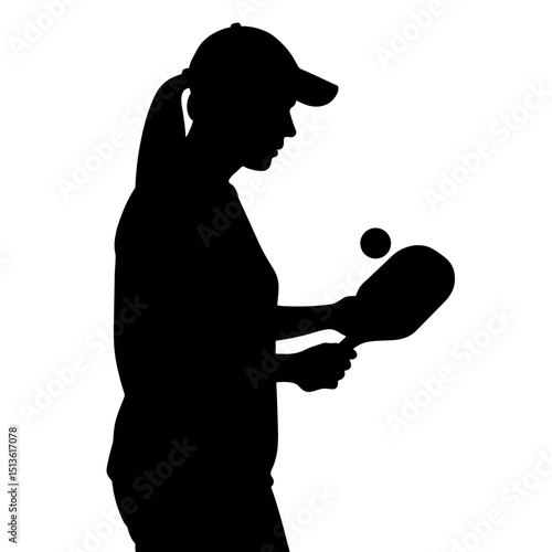 Female pickleball player silhouette in black and white