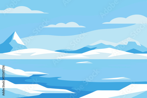 arctic tundra landscape with distant glaciers 