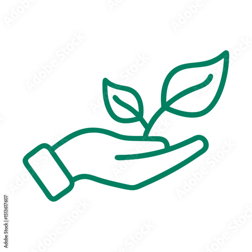 Hand holding a plant icon representing care for nature and sustainability, minimalist design
