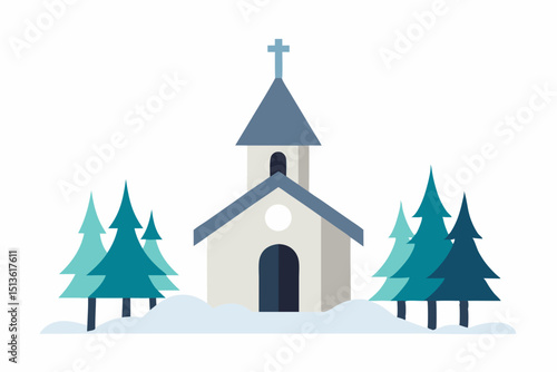 tiny chapel covered in snow with a steeple rising 