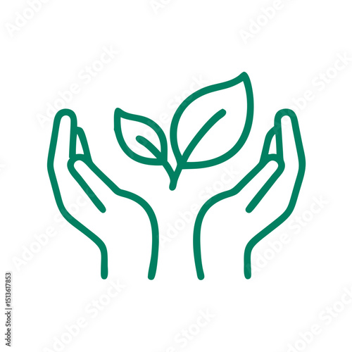 Hands holding a plant icon representing care for nature and sustainability, minimalist design