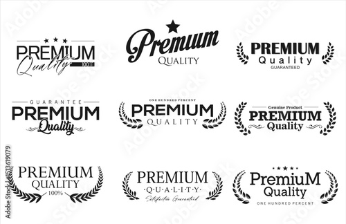 Satisfaction Guarantee Label and Vintage Premium Quality collection with laurel wreath 