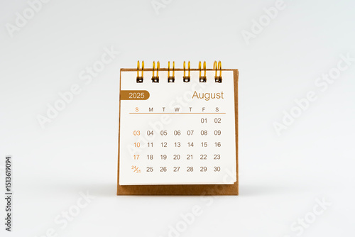 Wallpaper Mural August 2025 Mini desk calendar on white. Torontodigital.ca