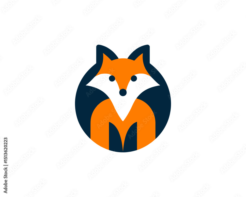 Fototapeta premium Playful fox icon with sleek flat design