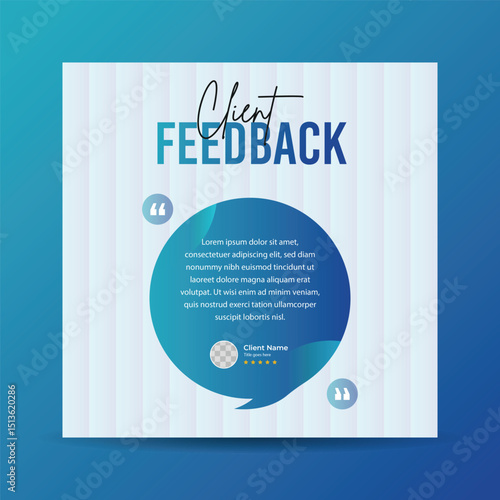 Client testimonial post design template, Client review social media post, Customers feedback web banner layout, Marketing post.