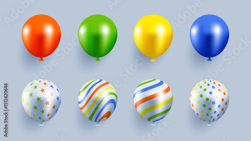 3d colorful balloons vector collection. great for birthday card and event celebration banner or poster