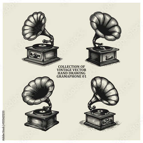 Gramophone vinyl ready hand drawing vector vector collection 