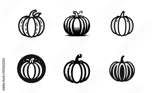 simple vector black white pumpkin lineart isolated background