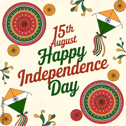 Colorful Illustration Celebrating India's Independence Day 15th August