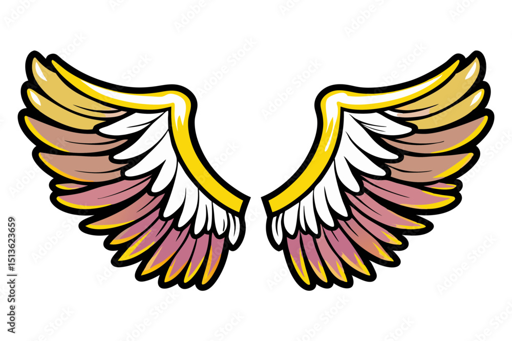 Obraz premium Colorful angel wings vector illustration in pop art comic style on transparent background 
