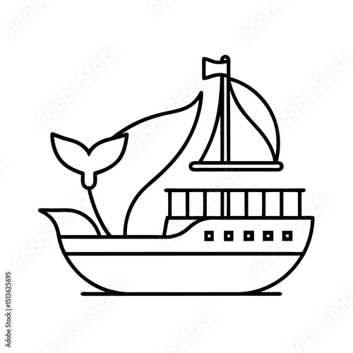 Detailed Whaling Ship Profile Outline Vector
