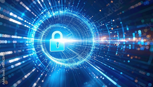 Wallpaper Mural A digital padlock surrounded by glowing blue data streams symbolizes cybersecurity and data protection. Torontodigital.ca