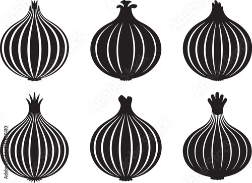 set of onion silhouette vector illustration