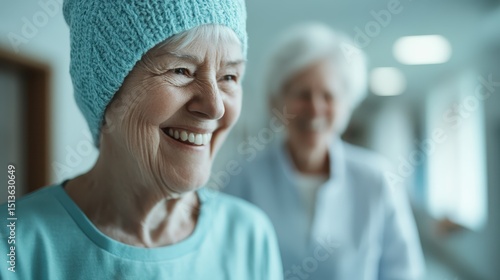 Two elderly women share a joyful moment in a care home, radiating warmth and happiness, reflecting the bond of friendship and the importance of companionship in later years.