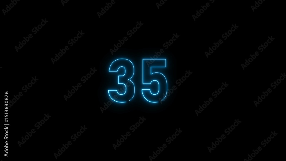 Neon glowing 35 number illustration. on a black background. 4k illustration. Neon glowing 35 number illustration. on a black background. 4k illustration.