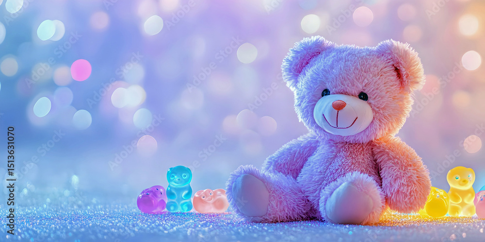 Fototapeta premium teddy bear with small friends, ai generated.