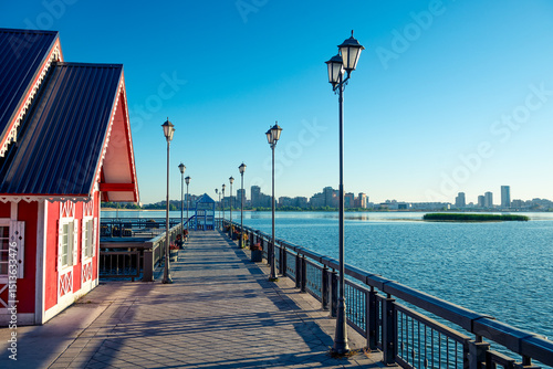 Promenade along the Kazanka River early in the morning in the city of Kazan. Russia
