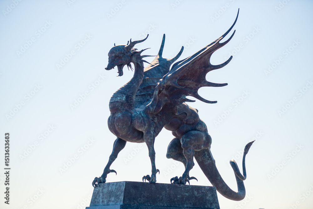 Naklejka premium A menacing genre sculpture of the dragon Zilant - the symbol of the city of Kazan. Russia