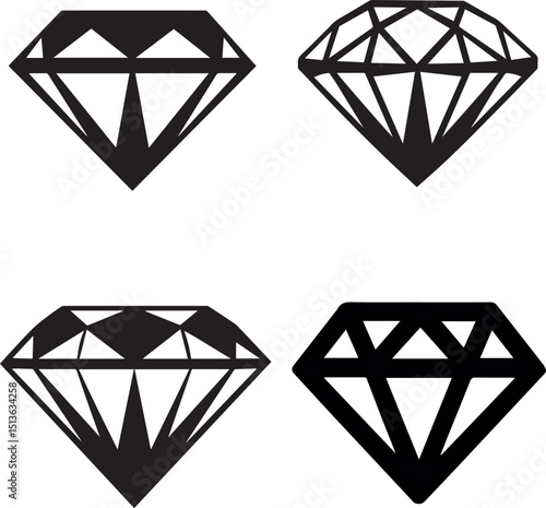 Diamond Icons Vector Set – Black Gem Silhouette Designs