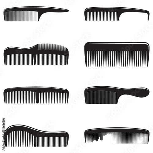 Elegant and Clean Hair Comb Vector Illustrations  Includes Fine-Tooth, Wide-Tooth, and Handle Combs in Editable Black Silhouette Format for Print, Digital,  Barbershop, and Packaging Use . Thank You .