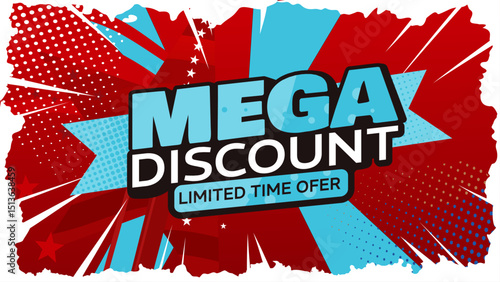 mega discount — colorful banner, background, template — vector illustration