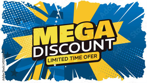 mega discount — colorful banner, background, template — vector illustration