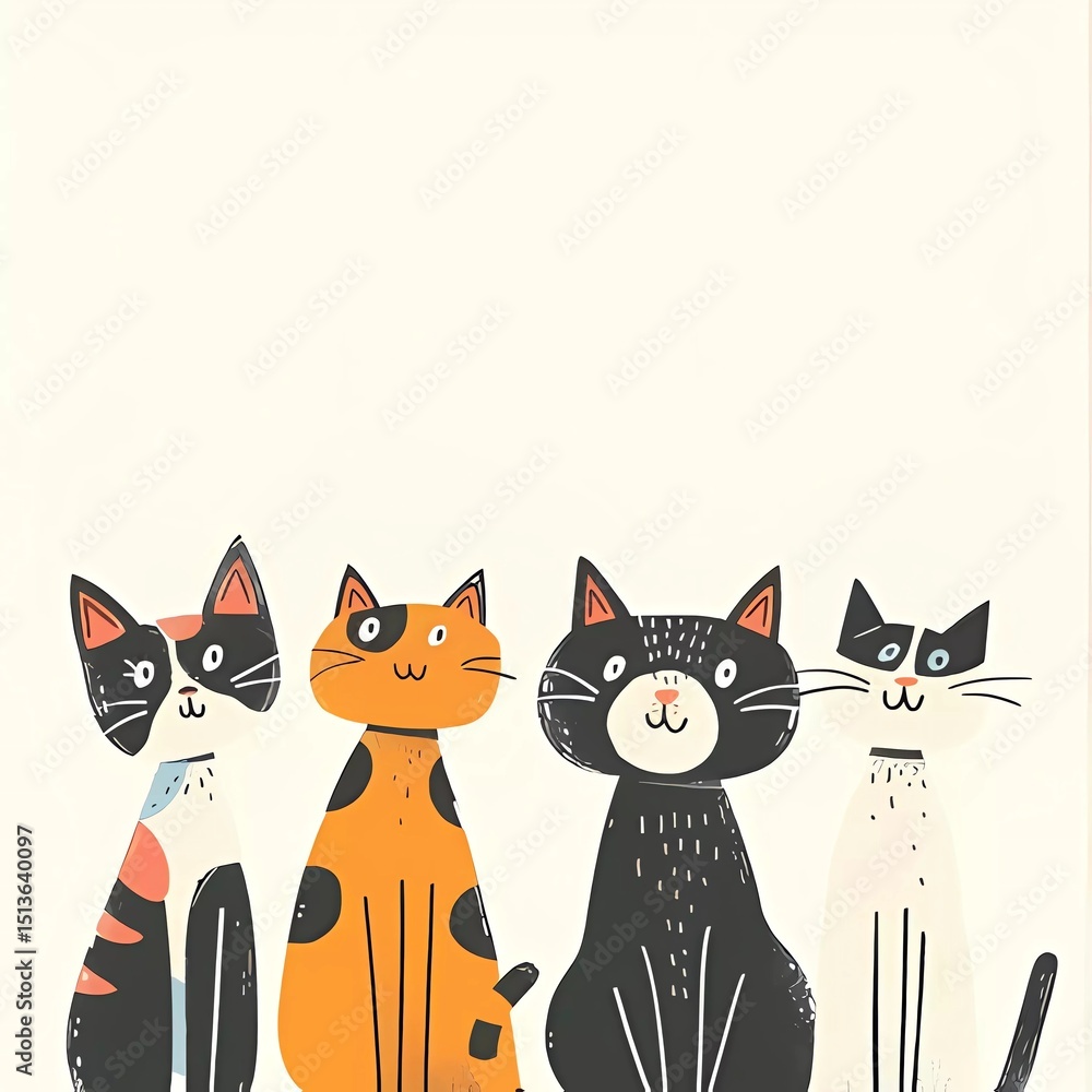 Obraz premium Postcard with Pet, cat. Stylized illustration on a white background, for a veterinary clinic