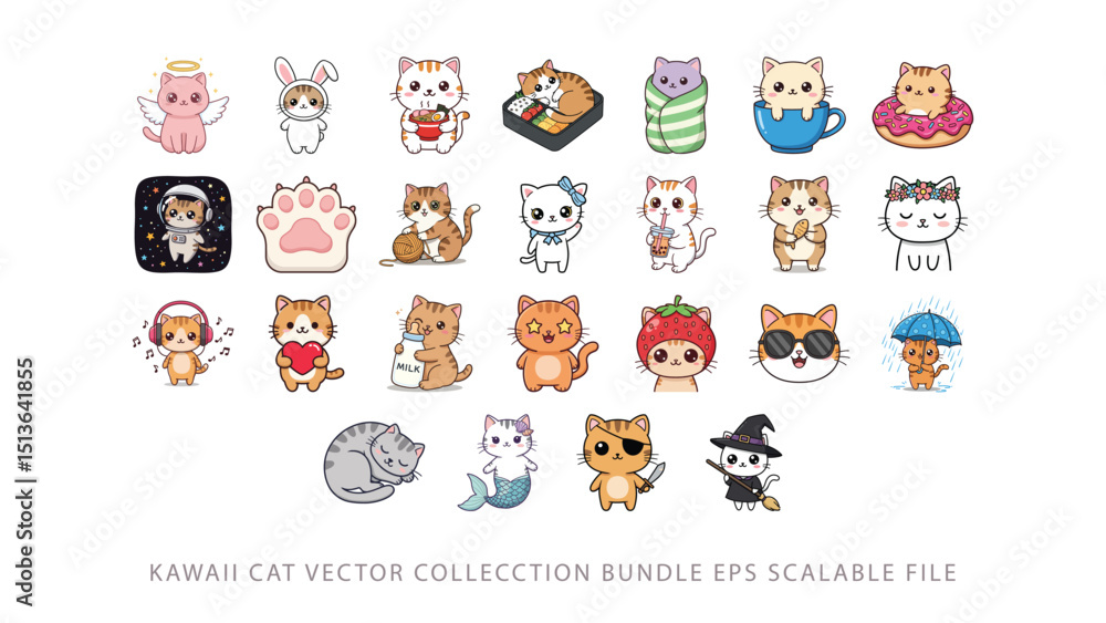 Fototapeta premium Kawaii cat mascot vector illustration cute chibi animal character 