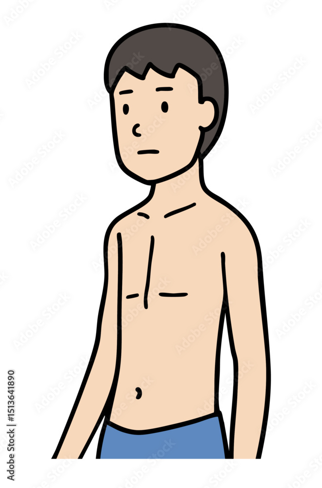 Fototapeta premium 胸板の薄い扁平胸の男性、人体の体型