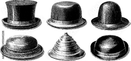 Vintage millinery artistry: intricate engraved hat designs for fashion and craft inspiration