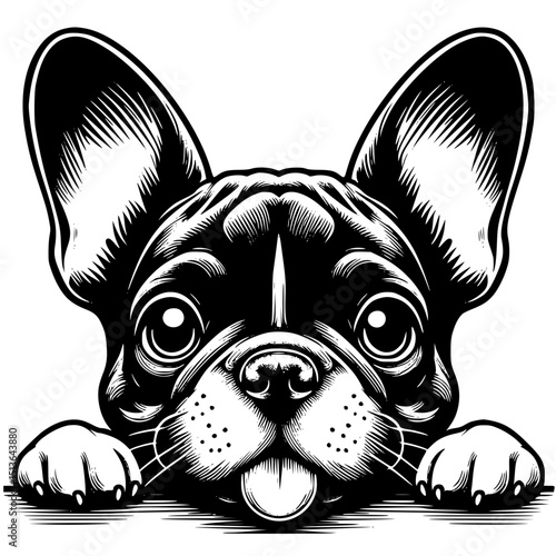 French Bulldog Peeking Dog Vector Illustration Isolated on White