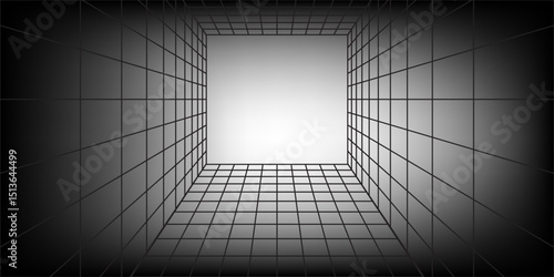 Abstract drawing white interior multilevel public space with window. 3D illustration and rendering.