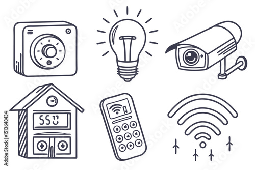 Hand drawn smart home and tech related icons ther eps