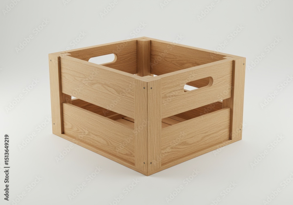Wooden Crate Simple Open Box with Handles on White Background Wooden Crate Simple Open Box with Handles on White Background