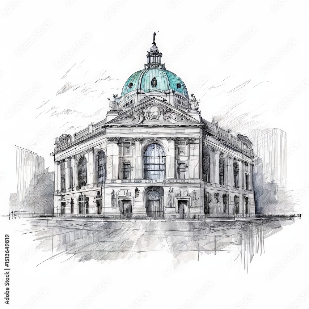 Obraz premium an AI Image Generator, Elegant Architectural Illustration of a Classical Building