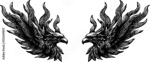 Dual phoenix engraving for mythical themes and artwork design