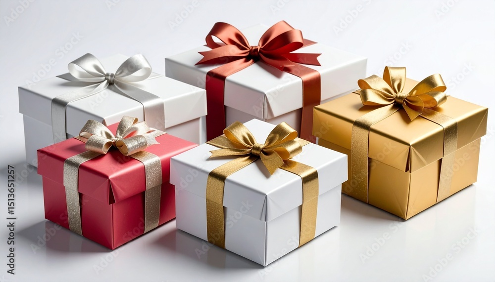 Obraz premium Christmas gift boxes with bows isolated white background