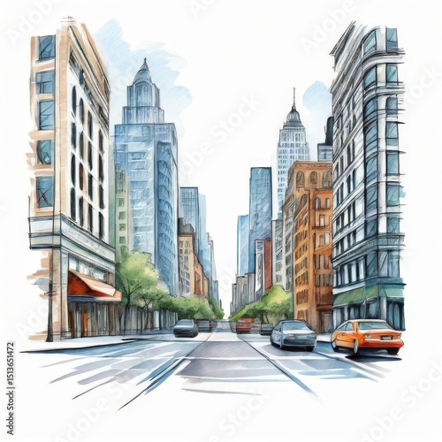 an AI Image Generator, Illustration of a Vibrant Urban Street in Artistic Modern Style