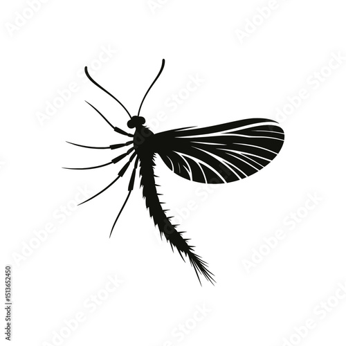 Aquatic Caddisfly or Mayfly Black Silhouette Icon Elegant Flying Insect Vector Art for Wildlife Conservation and Environmental Education Projects